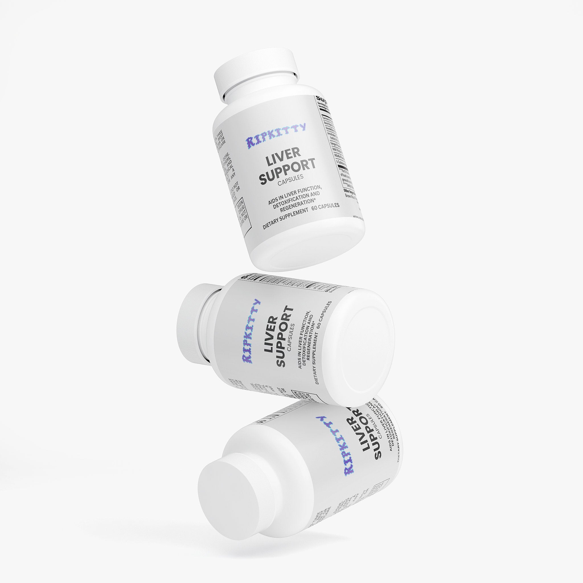 Three bottles of Ripetty Liver Support on a white background