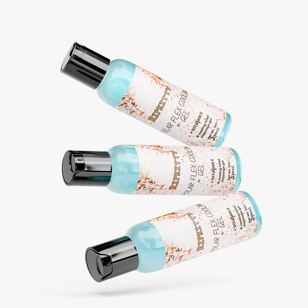 Three bottles of Ripkitty's Polar flex gel on a white background