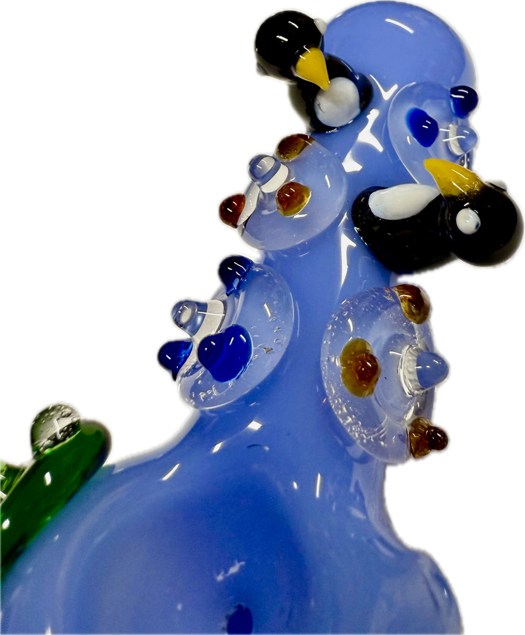 Ripkitty penguin art pipe — periwinkle blue, close-up of side flipper accent and polka dot body detail
