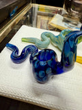 Ripkitty 5" COBRA borosilicate glass hand pipe — cobra snake sculpt, assorted blue & green colorway, side profile on white mat